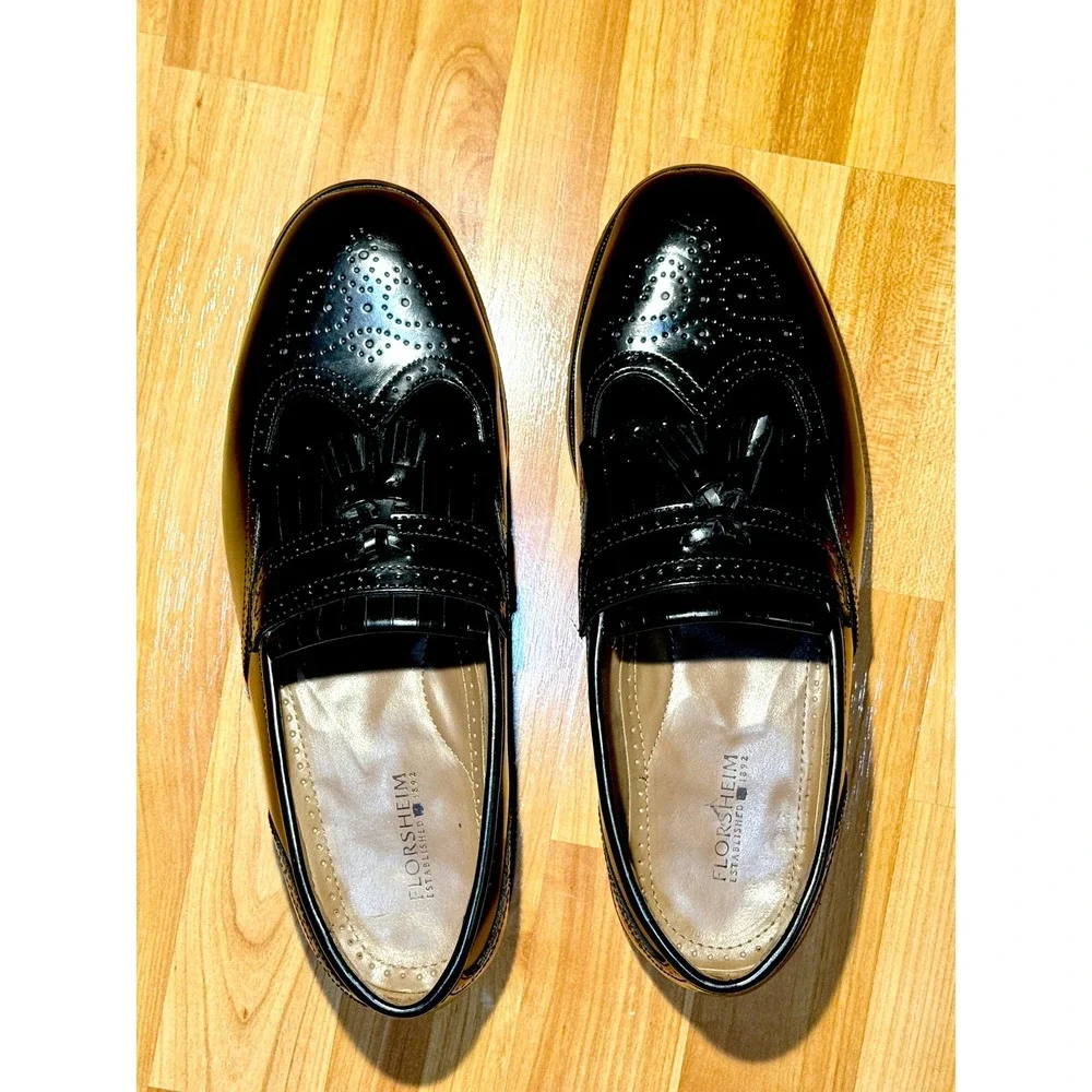Florsheim Mens‎ 9D Black Leather Wingtip Kiltie Tassel Loafers  ~ Sanitized